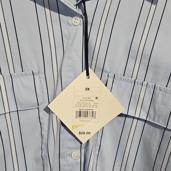 Ava & Viv Women's Light Blue Striped  Button Down Shirt - Picture 3 of 9